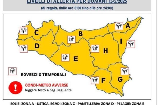Mappa allerta arancione Sicilia 15 maggio