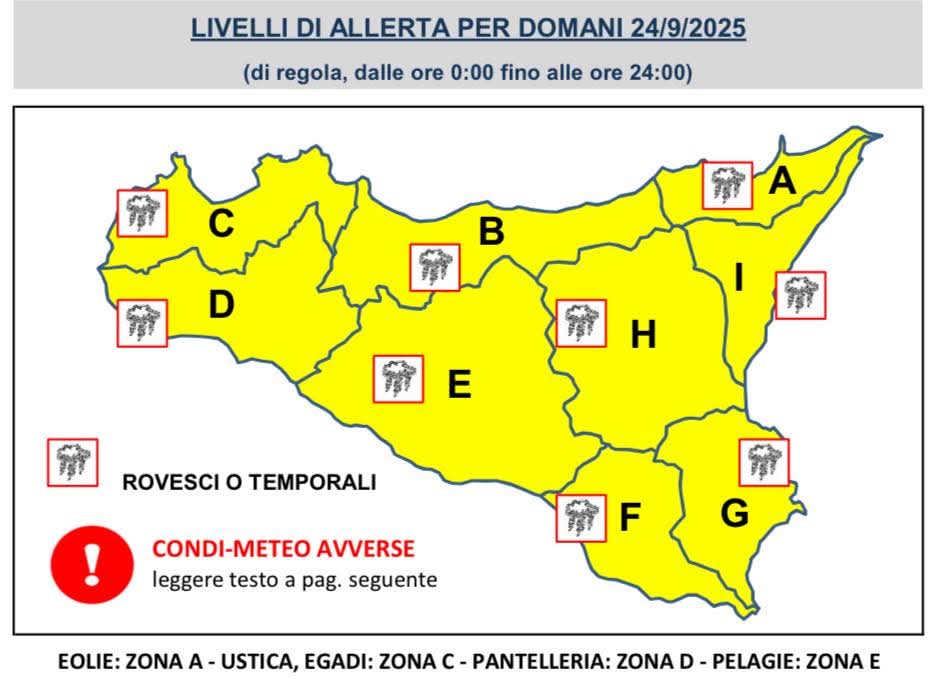 L'autunno bussa alle porte della Sicilia con la sua carica di temporali. La Protezione Civile ha diramato un'allerta meteo gialla per l'intera regione nella giornata di domani, mettendo in guardia i cittadini sui possibili disagi.