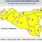 Allerta gialla proclamata dalla protezione civile per la giornata di domani in tutta la Sicilia.