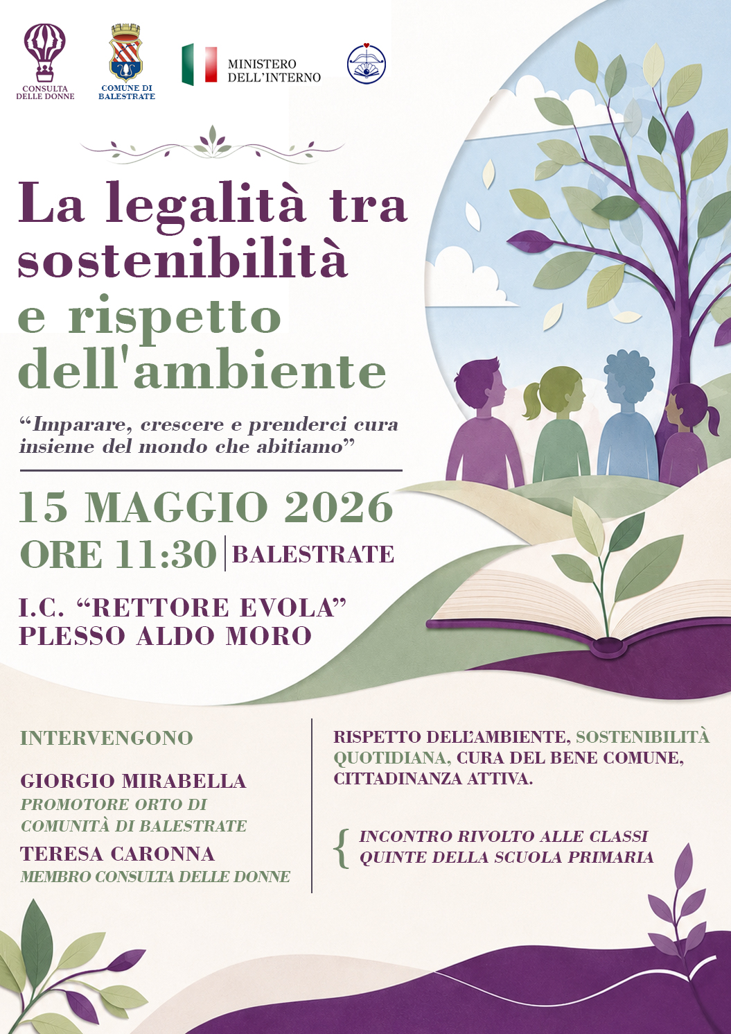 Legalità, ambiente e cura del territorio al centro del primo incontro promosso dalla Consulta delle Donne con gli studenti della scuola primaria.